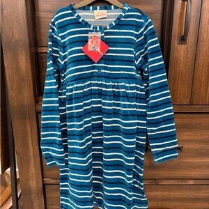 Hanna Andersson Teal and White Striped Velour Dayplay Dress NWT